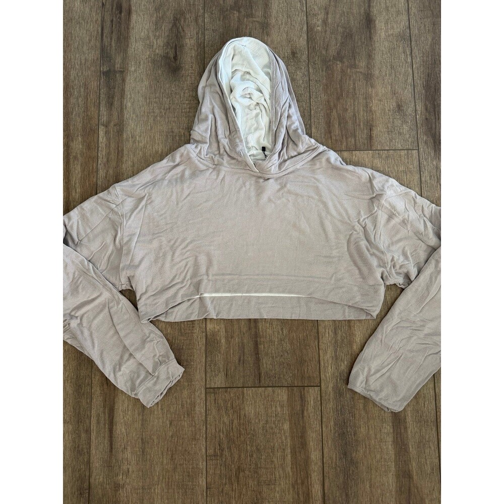 BRIAVIA Light Mauve Taupe Cropped Pullover Hoodie Size Small Waffle Lined Sweats